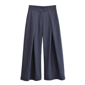 Pantalon Large À Rayures Taille Haute Polyester Plissé Business Décontracté Femme