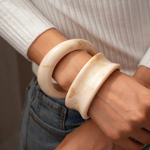 Bracelet Jonc En Résine Rétro Pour Femmes Épais Texture Marbre Géométrique Acrylique Manchette Ouverte Bijoux Mode Minimaliste