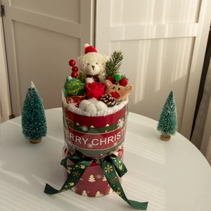 Set regalo di Natale con orsetto di Babbo Natale, renna di peluche e rosa rossa in box