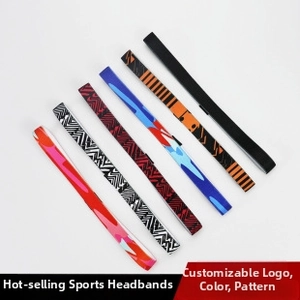Collection of sweat-wicking headbands featuring diverse geometric and vibrant patterns