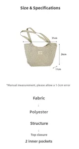 Detailed size specifications for beige polka dot tote bag with dimensions 31x26x11cm