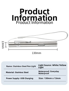 Détails de la lampe stylo médicale en acier avec charge USB et double source de lumière