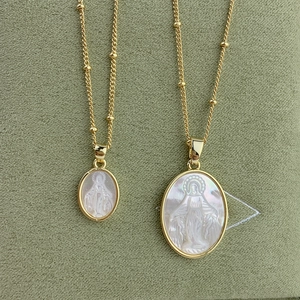 Virgin Mary Mother Necklace Natural White Mother Of Pearl Pendant 18K Gold Plated Copper Religious Jewelry For Women