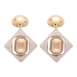 Boucles d'oreilles pendantes géométriques en forme de losange avec cristaux champagne