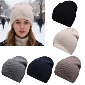 Winter Knit Beanie Hat Ribbed Acrylic Thick Warm Windproof Outdoor Solid Color Unisex Cold Weather Headwear