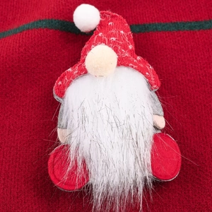 Festive red Christmas gnome cardigan with knitted hat and white faux fur beard detail