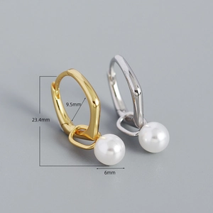 Minimalist S925 silver pearl hoop earrings in gold and silver finish with dimensions
