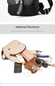 Detail view of the spacious internal storage for phone, wallet and cosmetics in the bag