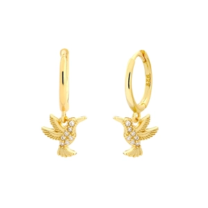 Elegant S925 sterling silver hummingbird earrings with gold plating and zircon stones