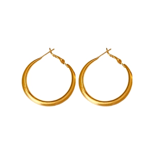 Minimalist geometric golden hoop earrings with a matte brushed finish and spring clasp closure