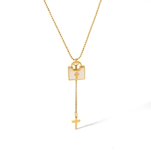 Exquisite 18K gold plated stainless steel necklace with cross and lock pendant detail