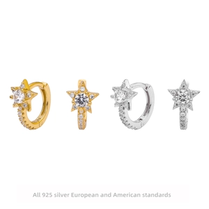 925 Sterling Silver Star Ear Cuffs Zirconia Inlaid Geometric Hoop Earrings For Women Gold Silver Plated Fashion Jewelry