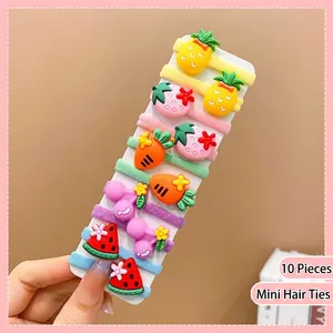 Detailed set of 10 colorful children fruit cartoon towel hair ties for kids styling