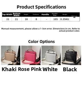 Detailed size chart and color specifications for the large capacity PU tote handbag