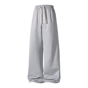 Men's relaxed fit grey straight leg sweatpants with elastic waist and drawstring cord
