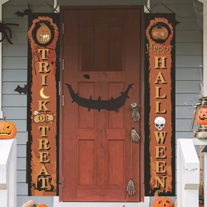 Halloween front door banners set featuring Trick or Treat and Happy Halloween slogans