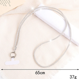 Silver rhinestone chain phone strap with metal clasps, length 65cm and weight 37g