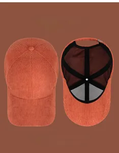 Detailed close-up of vintage corduroy baseball cap with NO 87 embroidery and internal lining