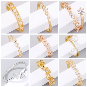 Elegant Copper Ring With Micro Pave Cubic Zirconia And Imitation Artificial Pearl Minimalist Adjustable Open Design Jewelry For Women