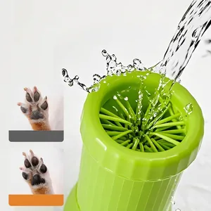 Automatic electric dog paw cleaner in bright green with soft silicone bristles and water flow