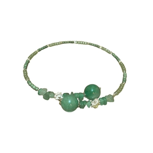 Modern beaded lotus necklace with green jade stones and silver flower accents