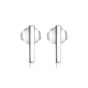 Pair of minimalist 925 sterling silver geometric bar stud earrings with polished metal finish