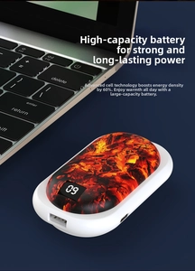 Macro detail of rechargeable hand warmer with digital display and lava texture