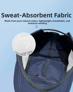 Detail view of cotton sweat-absorbent lining and breathable mesh on baseball cap