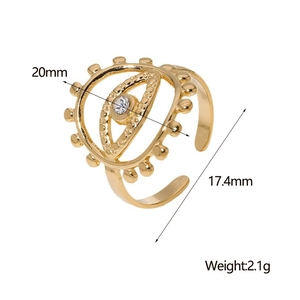 Evil eye open ring in 18K gold plated stainless steel with clear cubic zirconia stone