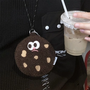 Sac bandoulière en peluche forme biscuit avec visage drôle et bandoulière réglable