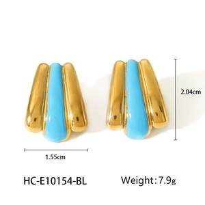 Detailed view of 18k gold plated enamel earrings with size measurements of 2.04cm height
