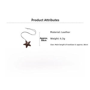 Detail showing leopard print leather star pendant necklace with dimensions and 88cm cord