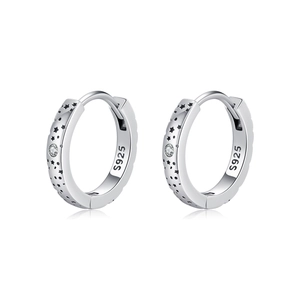S925 sterling silver hoop earrings with star pattern and Moissanite stone in D color