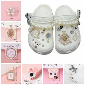 Detail of DIY pearl flower charms and perfume bottle pendants for clog shoes decoration