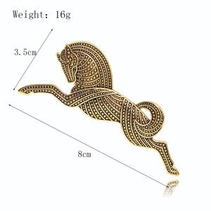 Retro galloping horse brooch in gold finish with dimensional texture and size details