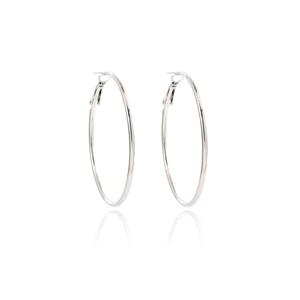 Minimalist silver hoop earrings for women with a sleek polished finish and mirror reflection