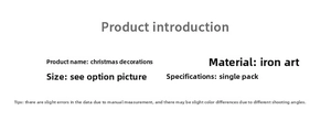 Specifications of iron Christmas bells with product name, material, and size details