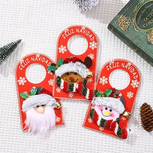 Three Christmas door hangers with Santa, Reindeer and Snowman on white background