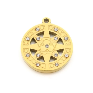 Gold stainless steel North Star pendant necklace with sparkling zircon stone inlay