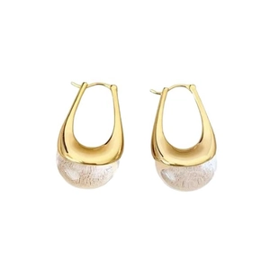 S925 sterling silver gold U-shaped earrings with textured clear crystal sphere dangles
