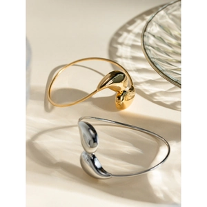 Minimalist Stainless Steel Open Bangle Water Drop Shape Adjustable Fashion Jewelry For Women