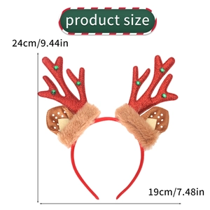 Christmas reindeer antler headband with size labels of 24cm height and 19cm width