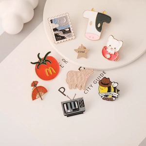 Enamel pin set featuring bee, cow and cat designs for backpack and clothing decoration