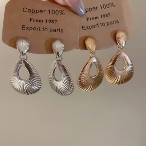 Hollow Water Drop Earrings Radial Texture Retro Scalloped Design Fashion Accessory For Women