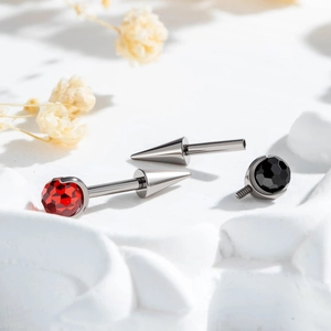 Titanium F136 cartilage piercing stud with double-headed 4mm ball and spiked cone design