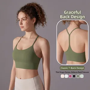 Women's Sports Bra Racerback Yoga Top Thin Straps Double Sided Brushed Breathable Slim Fit Running Fitness Pullover Activewear