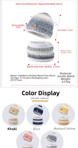 Detailed size chart for kids knitted hat and scarf set with measurements in centimeters