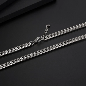 Polished silver titanium steel Cuban link chain necklace with lobster clasp for men and women