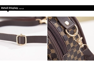 Detailed view of adjustable shoulder strap with gold metal lobster clasp on floral bag