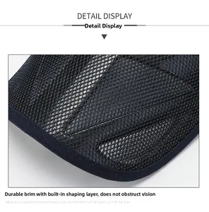 Detail view of navy mesh sun hat brim with breathable fabric and sturdy internal framing